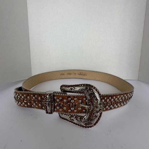 B.B. Simon Brown Studded Belt with Silver Buckle - Picture 2 of 3